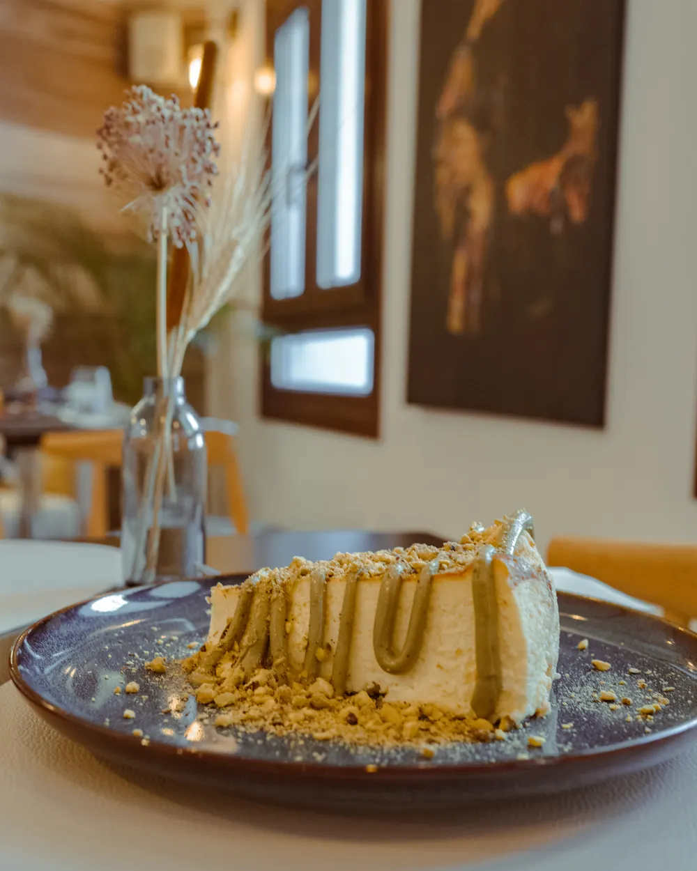 Tarta de queso casera con crema de pistacho — Postres, La Cocina del Gaidovar (Grazalema)